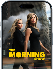 An iPhone Air front screen showing the Apple TV+ series the Morning Show