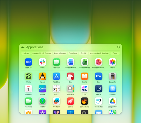 MacBook Neo screen with Applications window containing a wide variety of apps