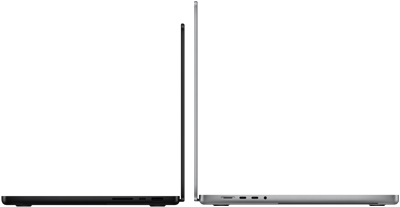 MacBook Pro 14-inch and 16-inch back to back, showing size difference and emphasizing the narrow profile