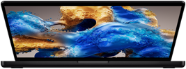 Slightly open MacBook Pro revealing a colorful screen