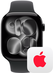 Apple Watch next to AppleCare+ logo